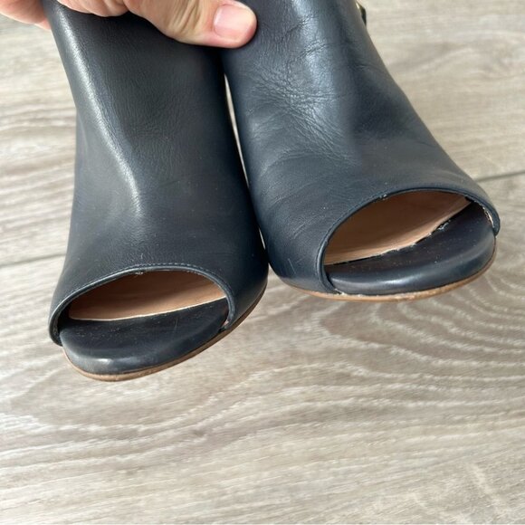 Pedro Miralles Navy Smooth Leather Open Toe Heeled  Bootie Made in Spain - Picture 6 of 14